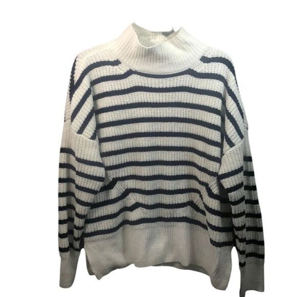 Crown & Ivy Womens XL Striped Mock‎ Neck Sweater White Black Relaxed Pullover